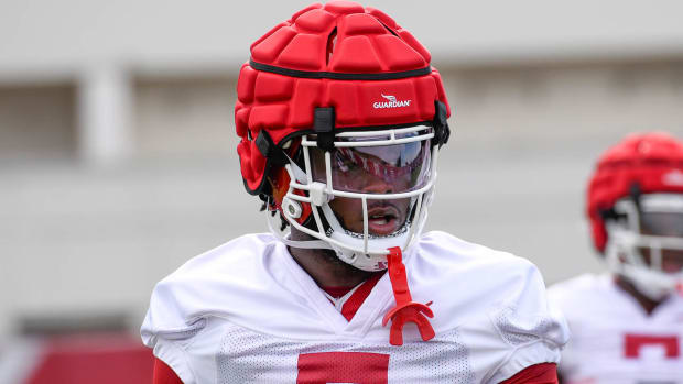 Razorbacks Raheim "Rocket" Sanders during Saturday morning's practice